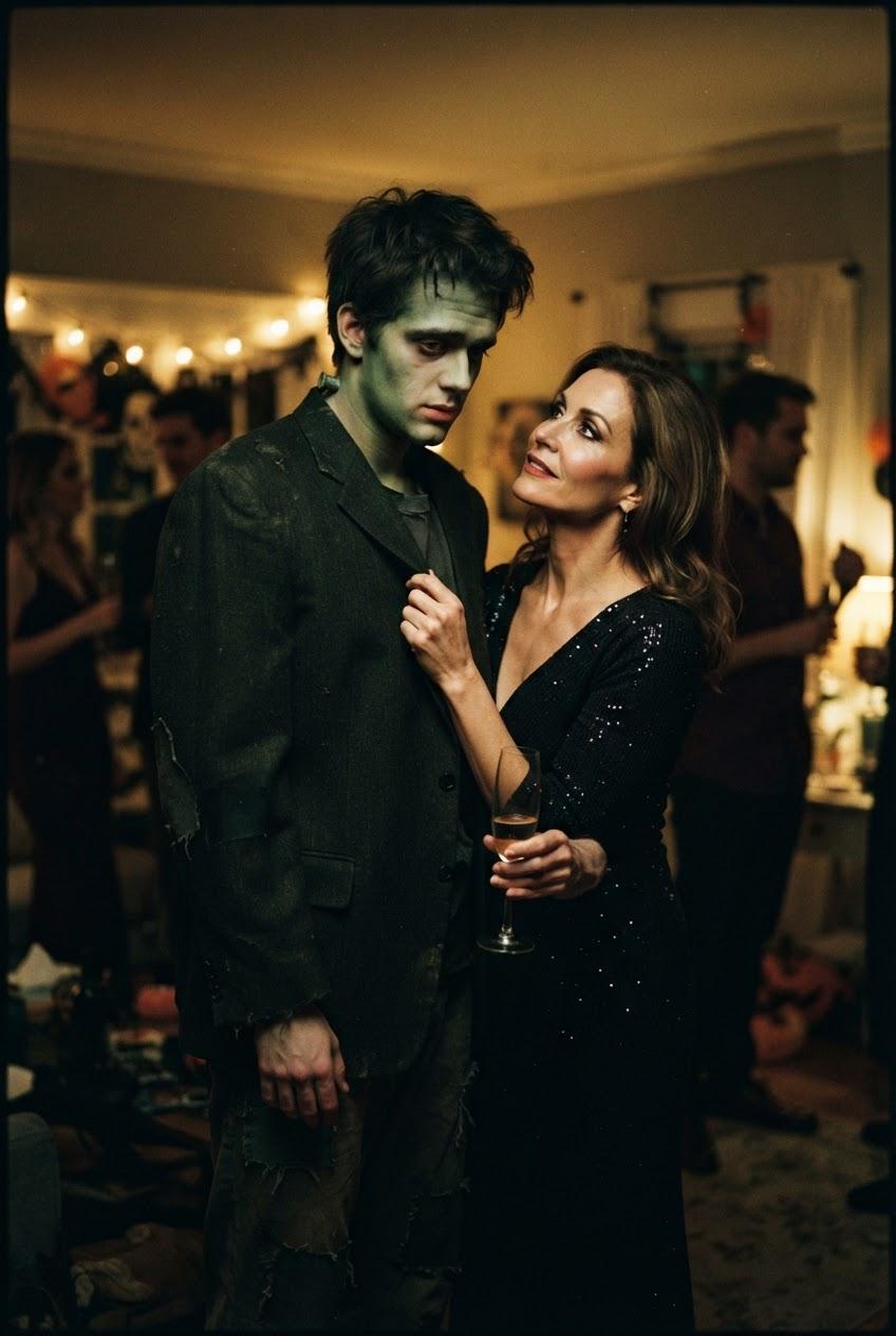Adult Son Helps Mom in Dad's Costume