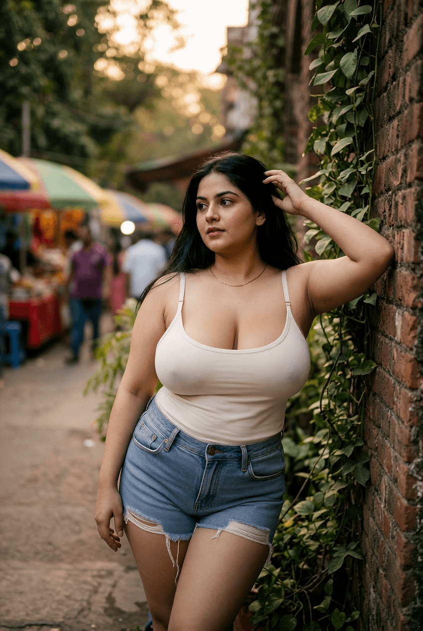Chubby girl in risky clothes