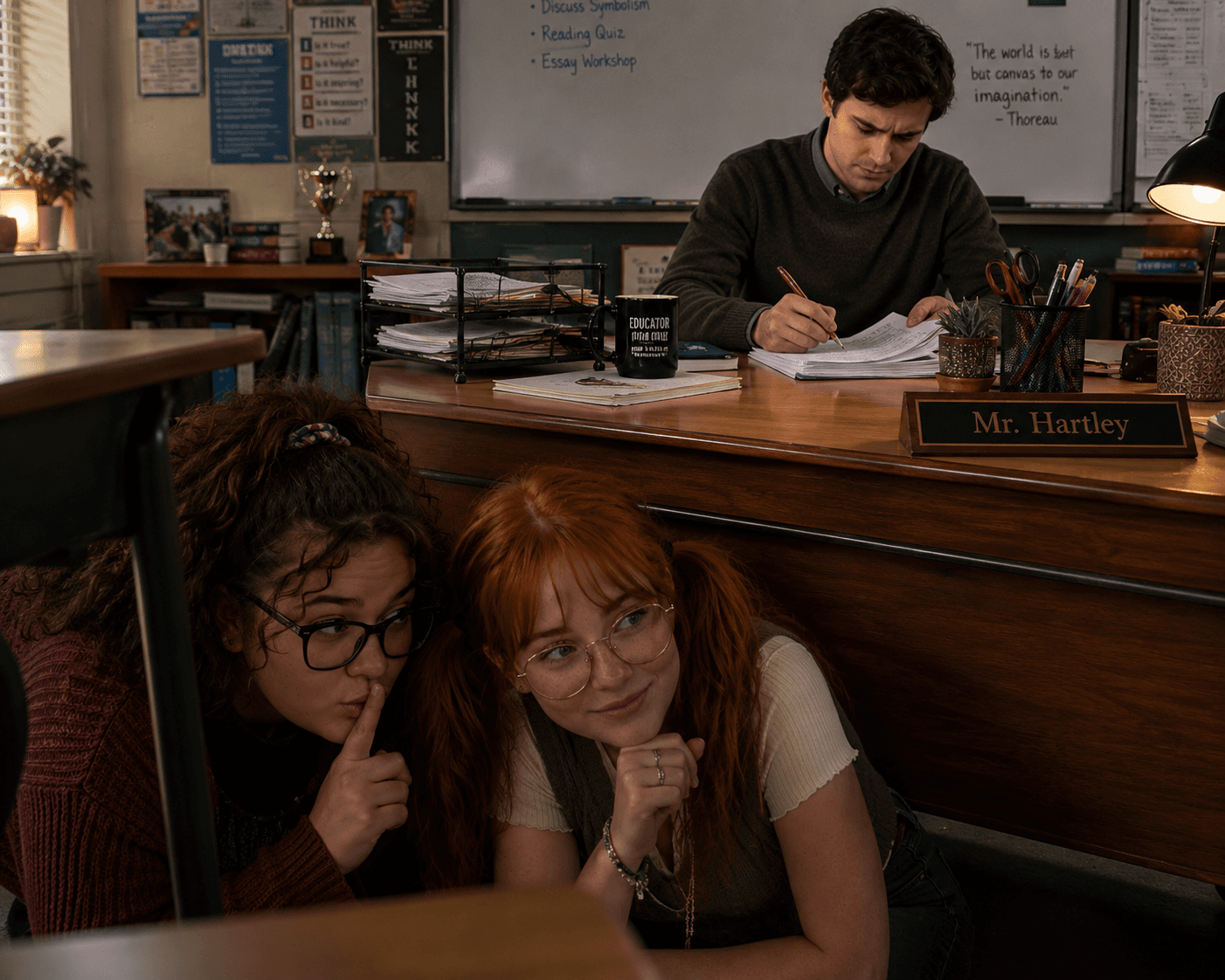 Students seduce teacher after school