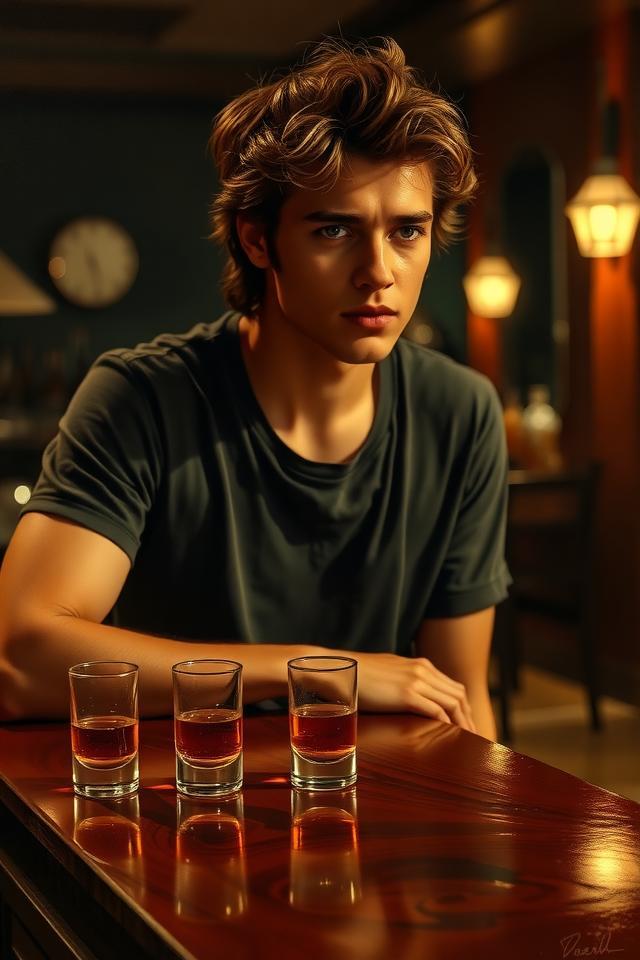 Celebrating his first blowjob in a hotel bar