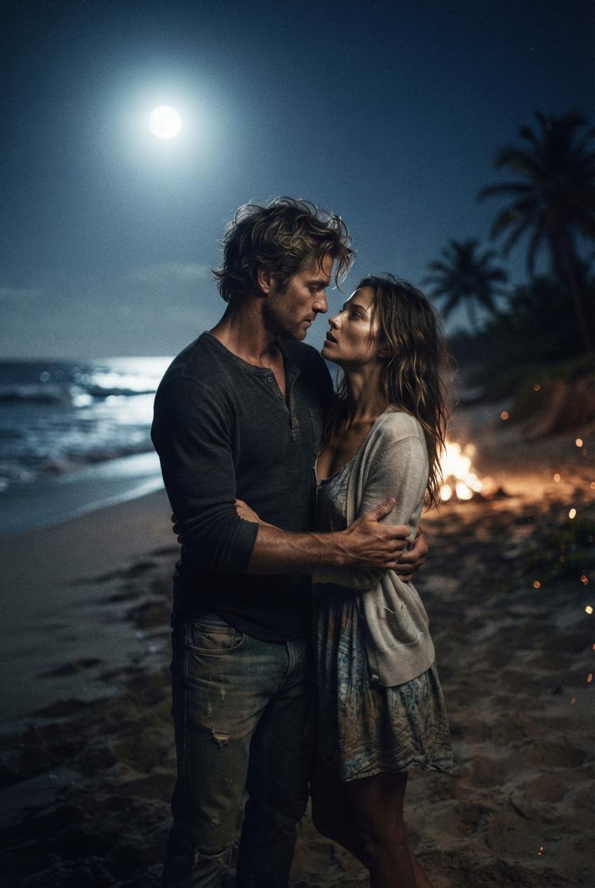 Beach girl seduces surfer at bonfire