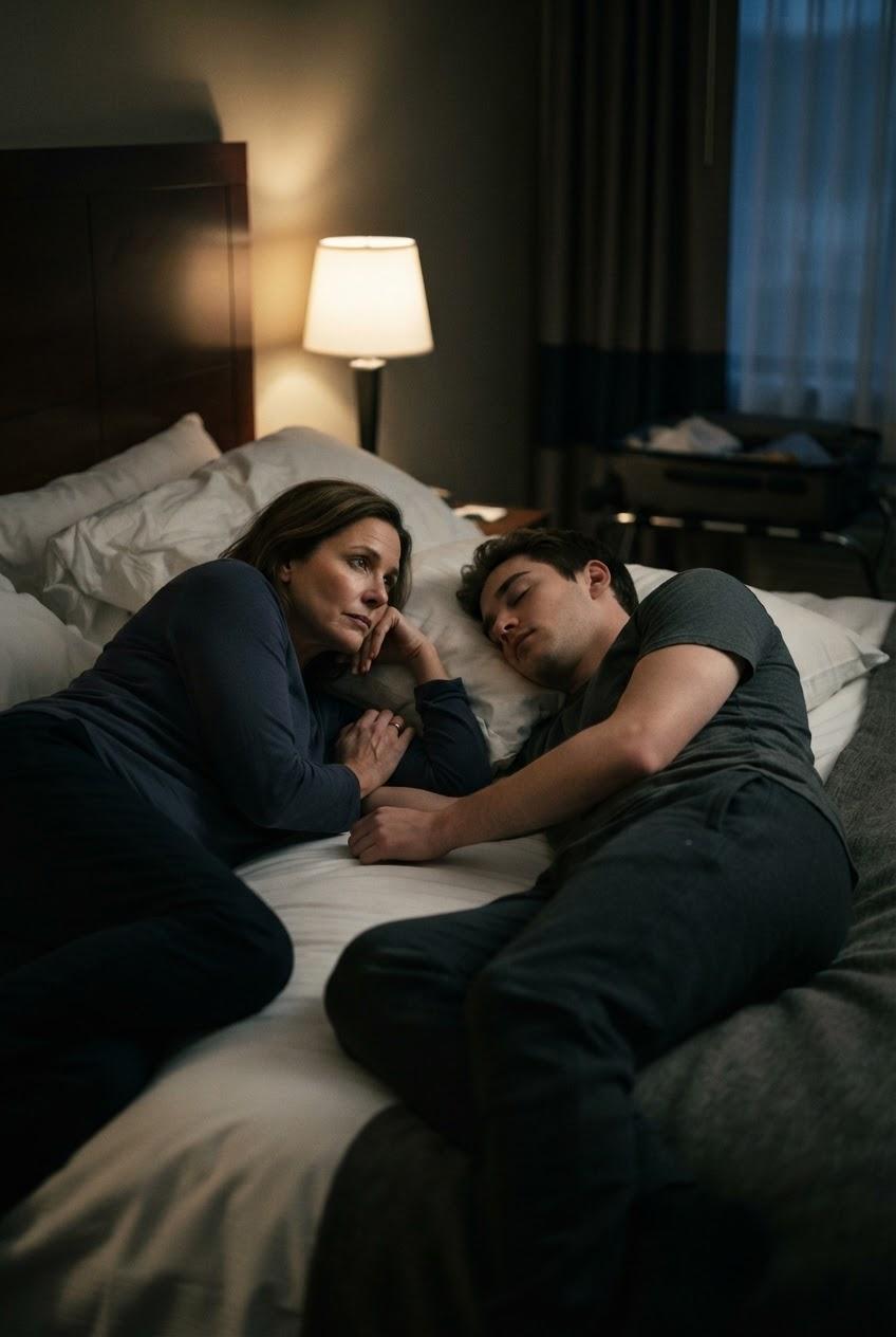 Mom and Son Share Bed in Motel