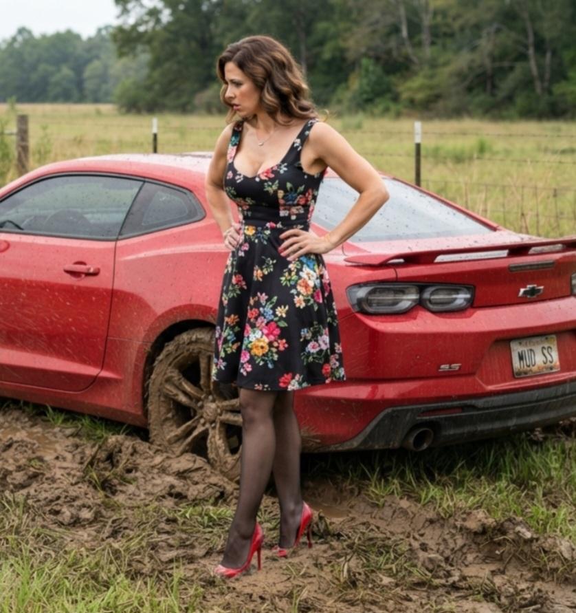 Woman gets stuck, and orgasms in her car